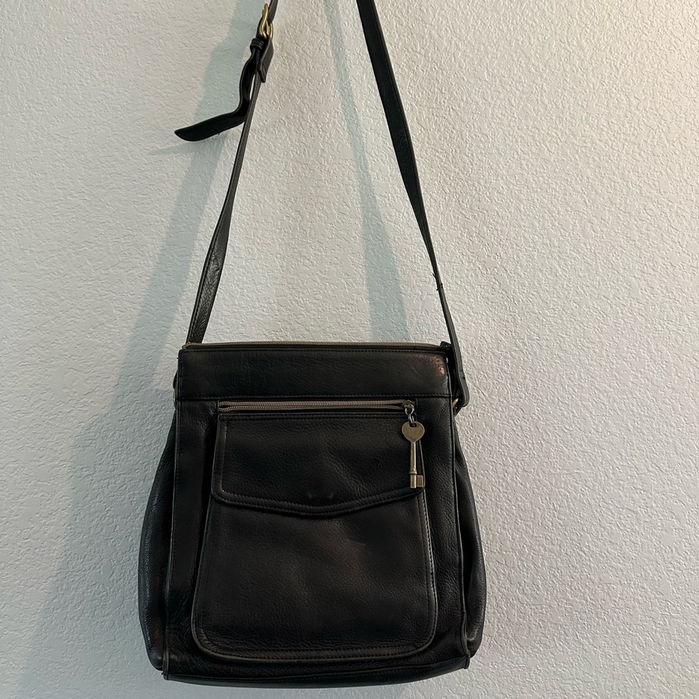 Vintage Fossil Black Leather Bag